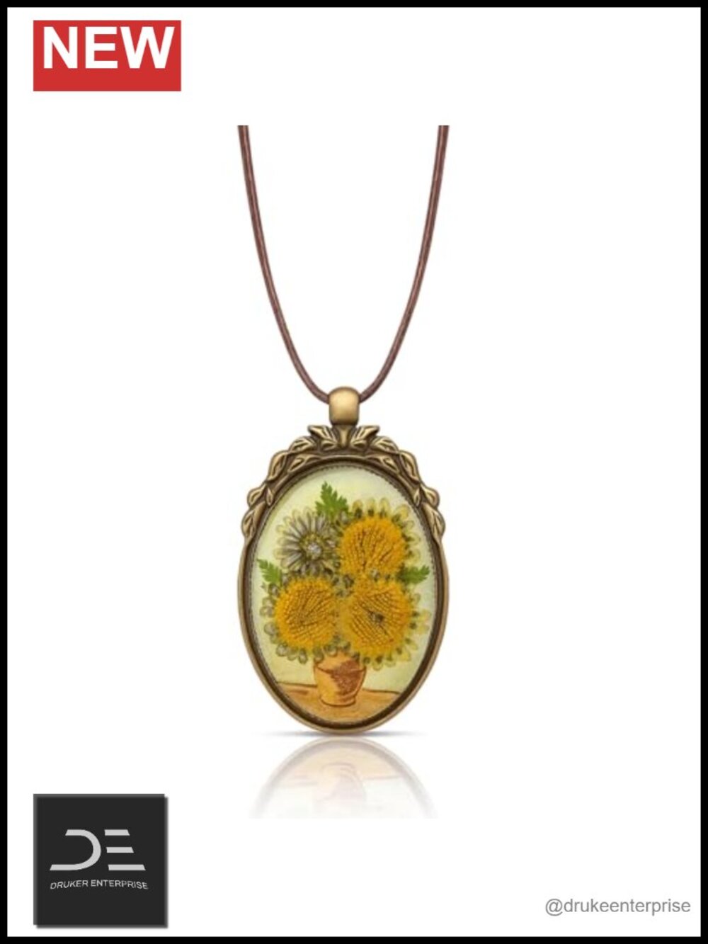 Handmade Resin Real Flower Pendant Necklace with Adjustable Cord, Vintage